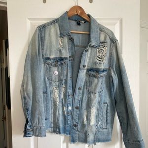 Distressed Button Front Denim Shirt Jacket